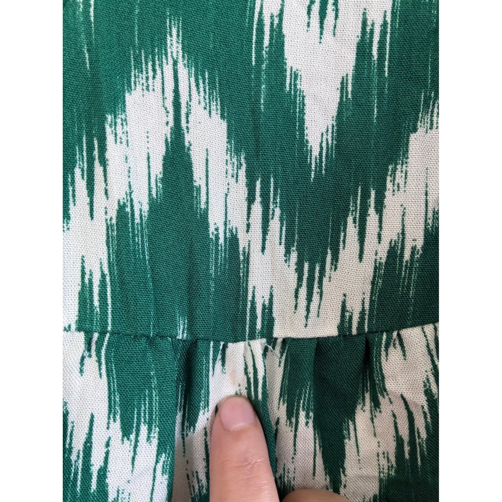 Pomander Place Green White Ikat Chevron Tiered Mini Dress Smocked Ruffle S - Picture 7 of 8